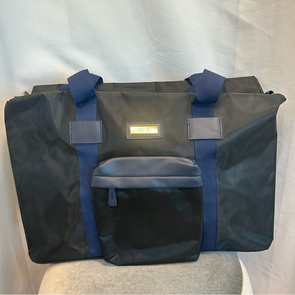 Versace Parfums navy blue duffle travel bag